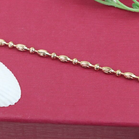 "Elegant Rose Gold Textured Oval Bead Bracelet with Chain Extender, XPBL1140 - Picture 12 of 12
